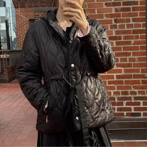 kate spade Black Quilted Hooded Puffer Jacket